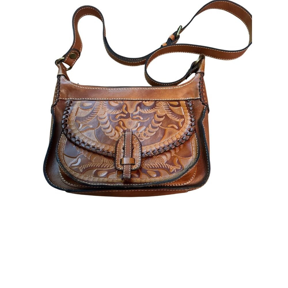 Patricia Nash Camille Embossed Leather Crossbody Bag Adjustable Strap & Back Zip